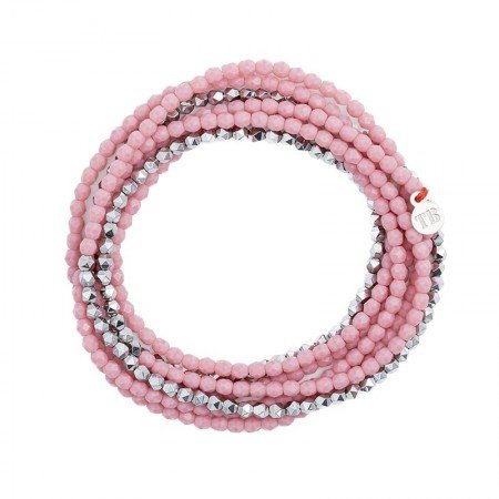 SILVER Pink Mat 7 Colliers - Bracelets 2 en 1