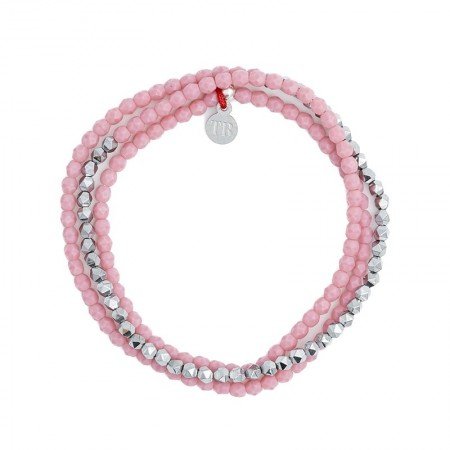 SILVER Pink Mat 3 Colliers - Bracelets 2 en 1
