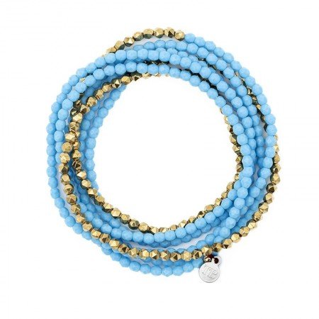 GOLD Light Blue Mat 7 Colliers - Bracelets 2 en 1