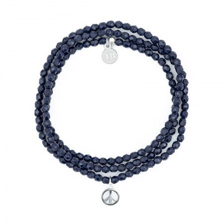 PEACE Silver Navy Blue Colliers - Bracelets 2 en 1