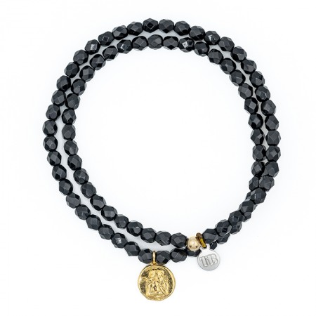 Collier bracelet noir multirang avec un pendentif doré Little Raphaël