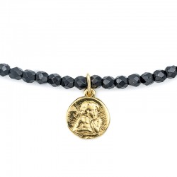 Collier bracelet noir multirang Raphaël avec pendentif doré