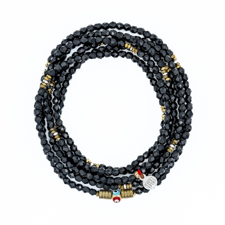 Collier bracelet noir multirang Nazar