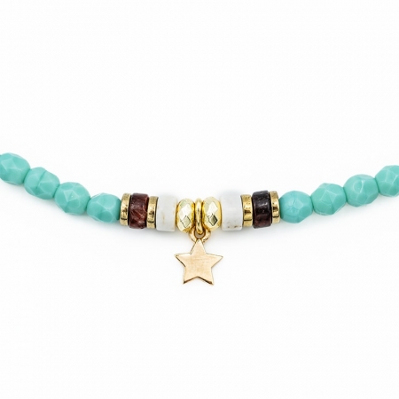 Collier ras du cou Star Gold Turquoise - Howlite
