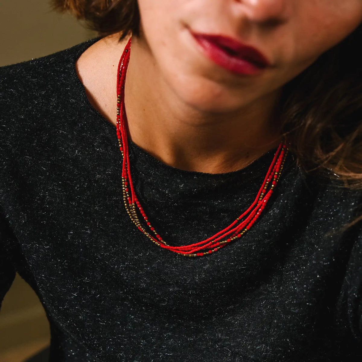 collier / bracelet ALINE 3 - Rouge - Têtes Blondes