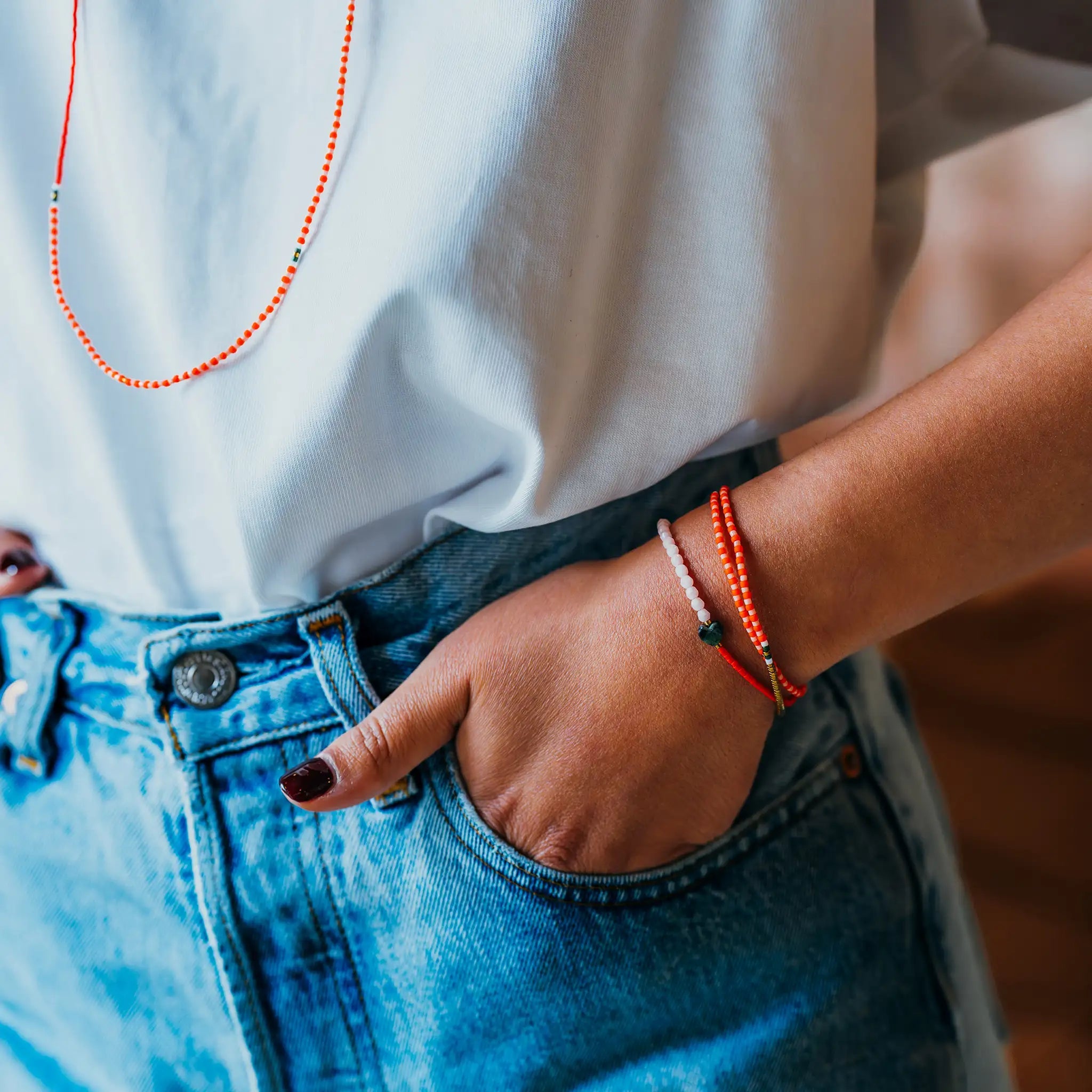 collier / bracelet AMOUR 3 - Rose & Rouge - Têtes Blondes