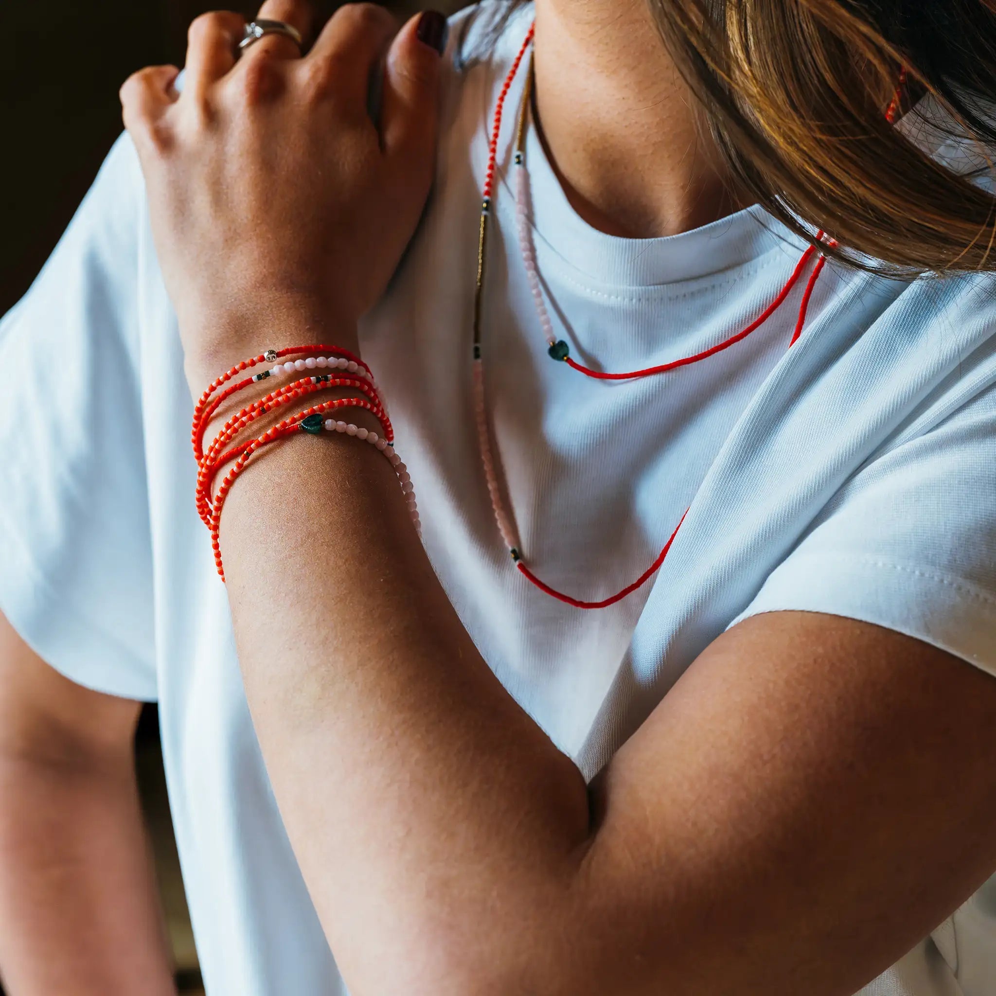collier / bracelet AMOUR 6 - Rose & Rouge - Têtes Blondes
