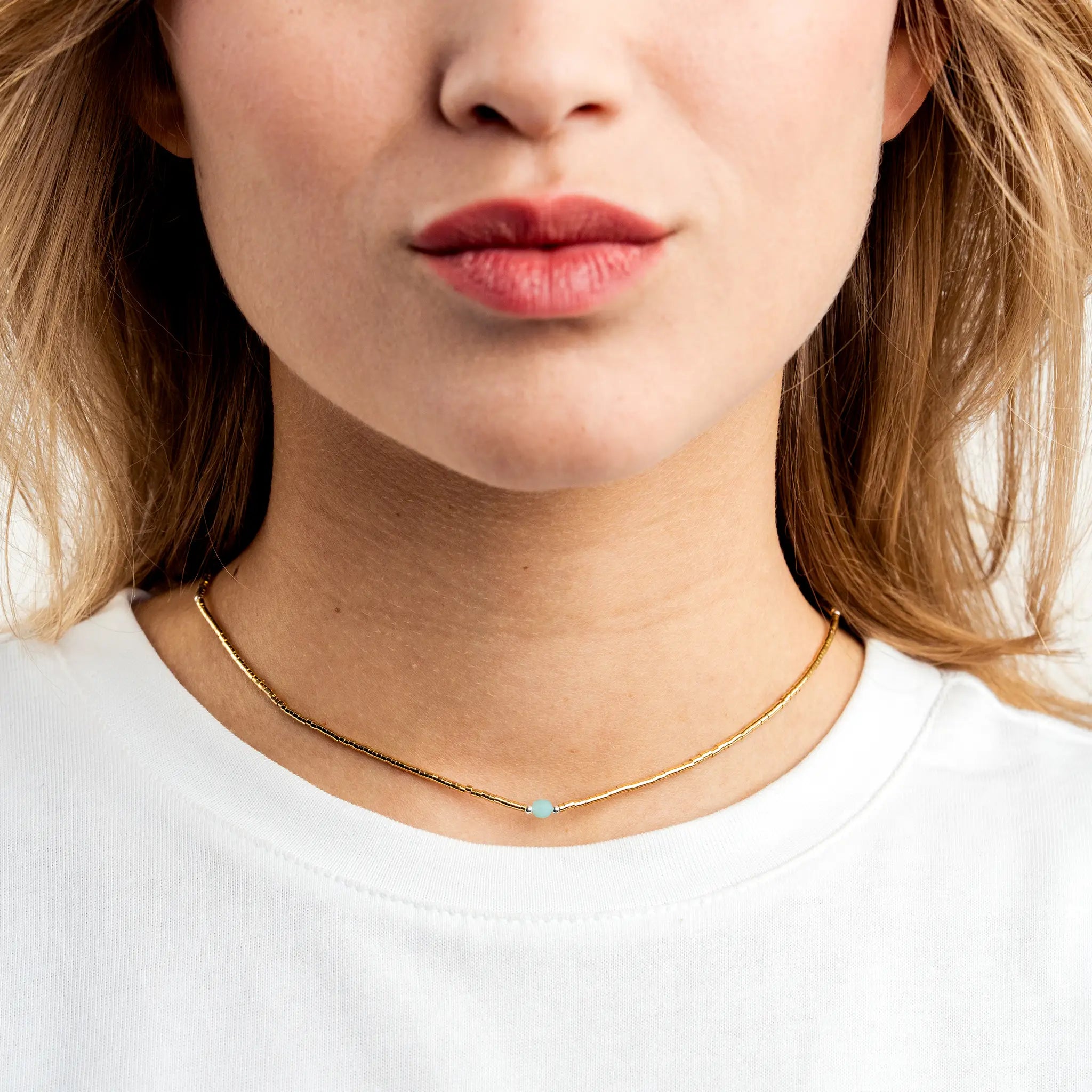 collier / bracelet AVA GOLD - Amazonite - Têtes Blondes
