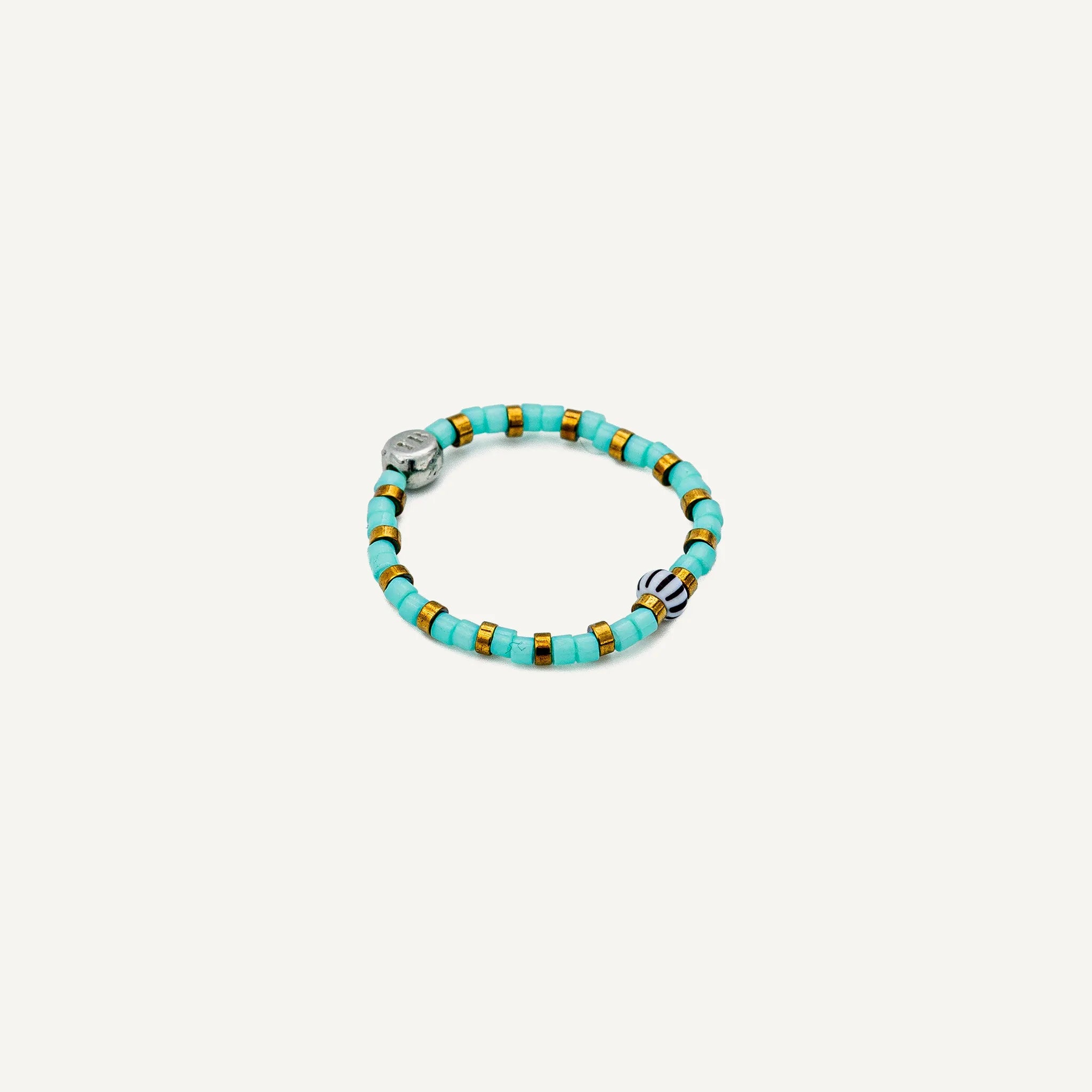 collier / bracelet Bague Heishi - Bleu Cyan - Têtes Blondes