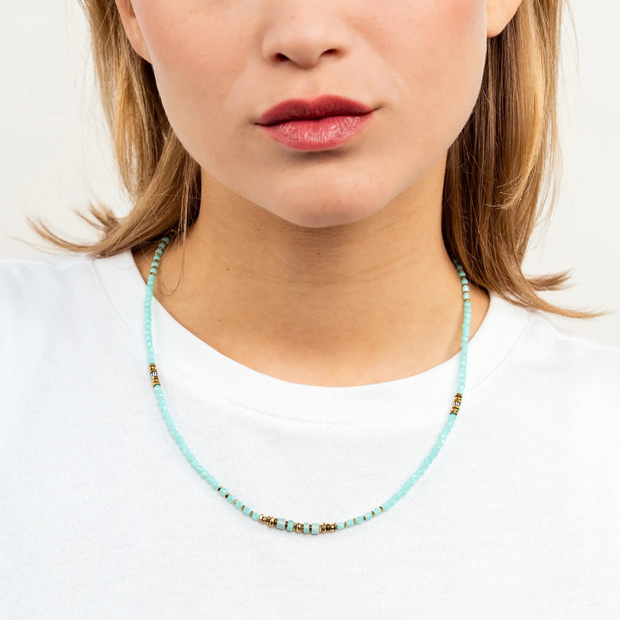 collier / bracelet BLONDIE 3 - Bleu Cyan - Têtes Blondes