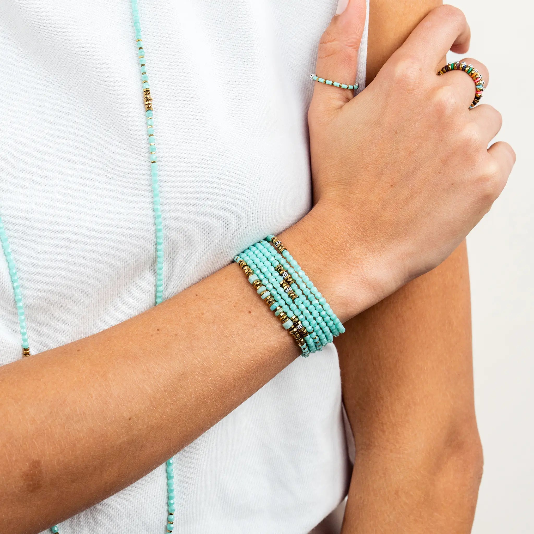collier / bracelet BLONDIE 6 - Bleu Cyan - Têtes Blondes