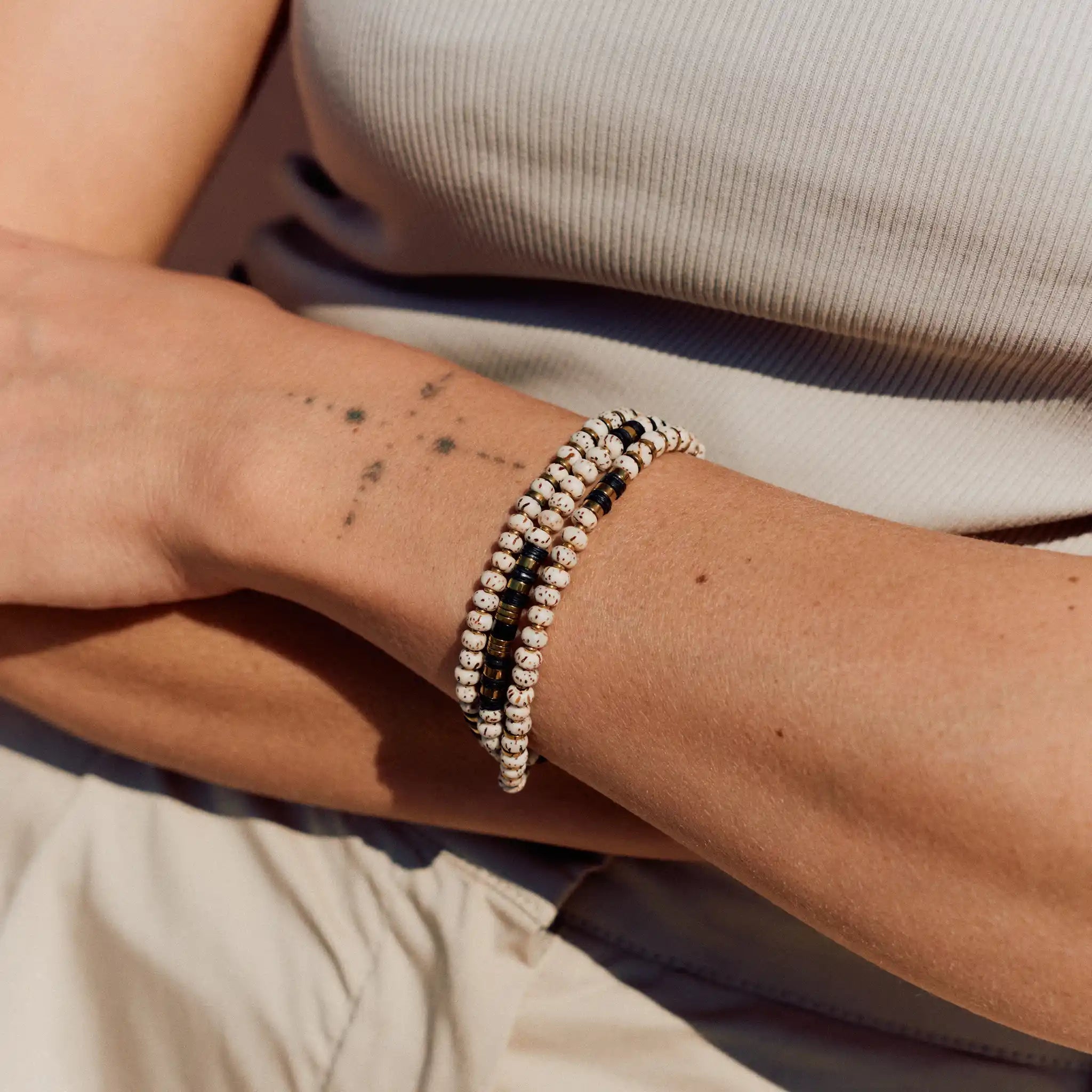 collier / bracelet BODHI 3 - Vanille & Noir - Têtes Blondes
