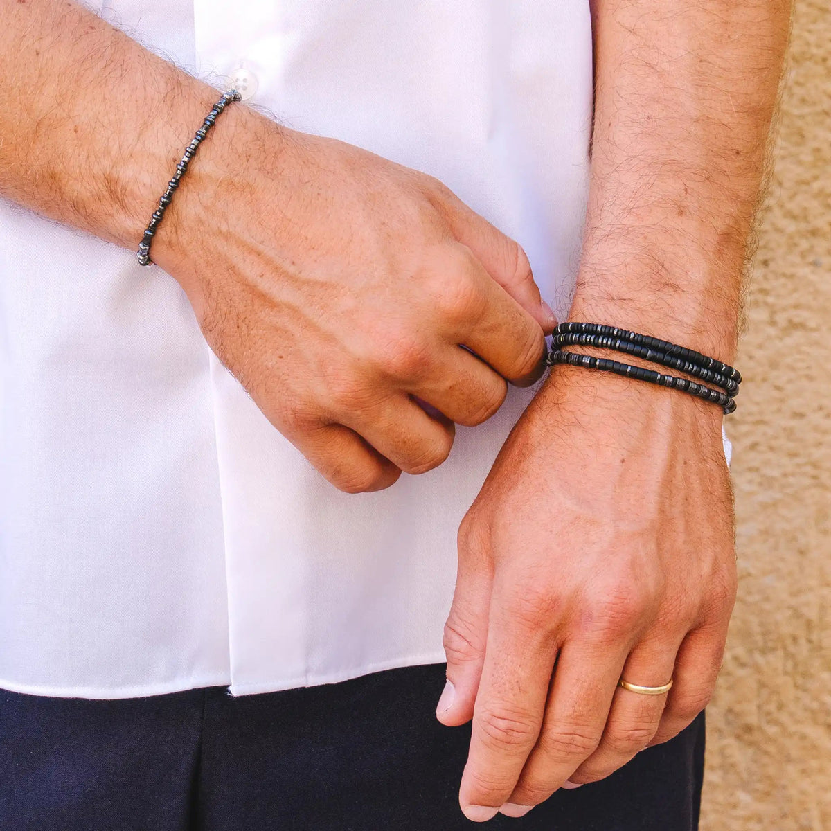 collier / bracelet CARL - Noir Mat - Têtes Blondes