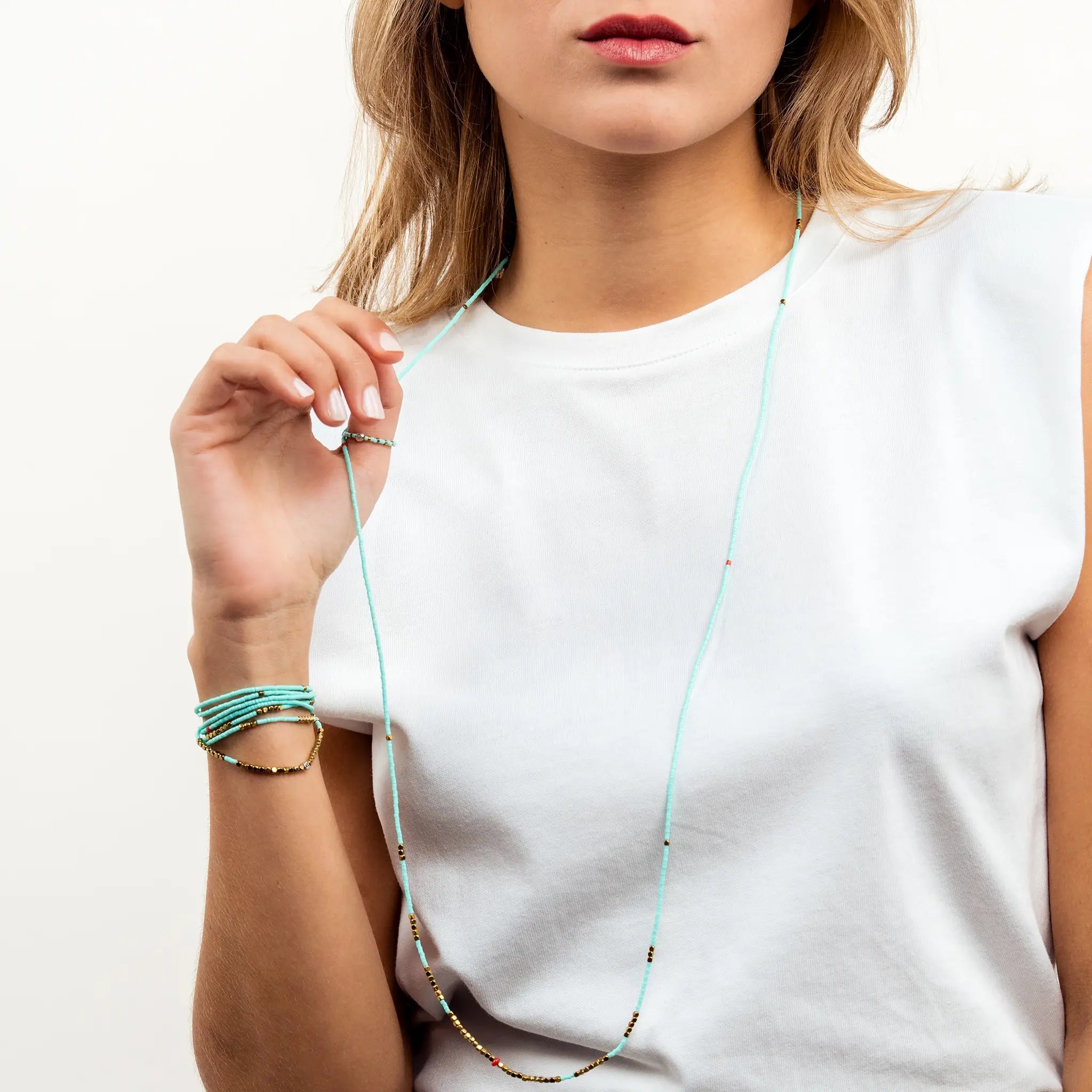 collier / bracelet COLETTE SLIM 6 - Bleu Cyan - Têtes Blondes