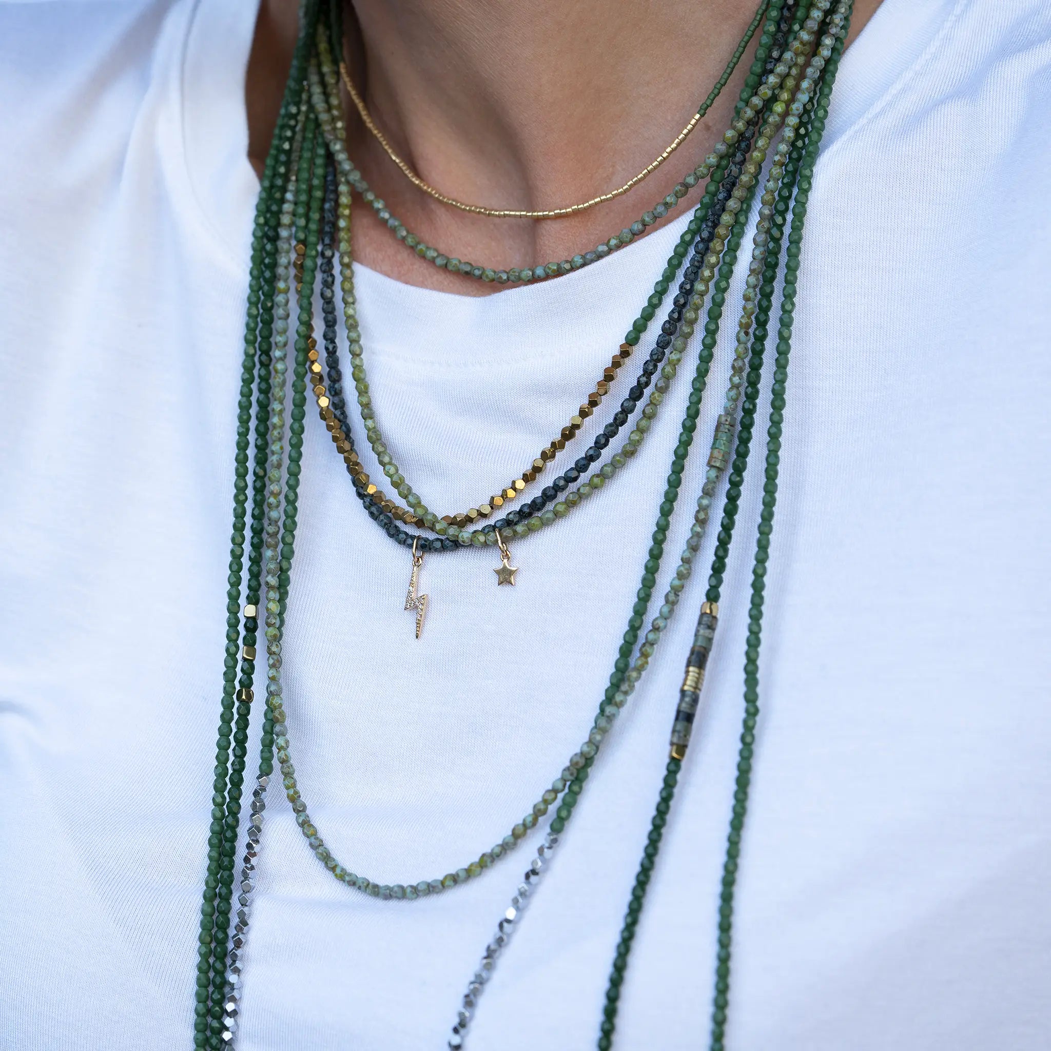 collier / bracelet ECLAIR Gold Zircon Green Forest - Têtes Blondes