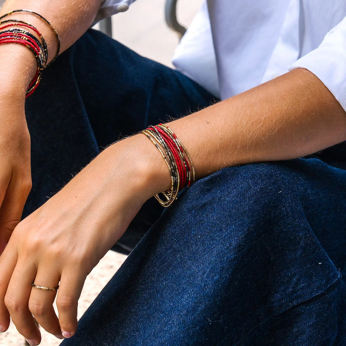 collier / bracelet EMMA 5 - Rouge & Gold - Têtes Blondes