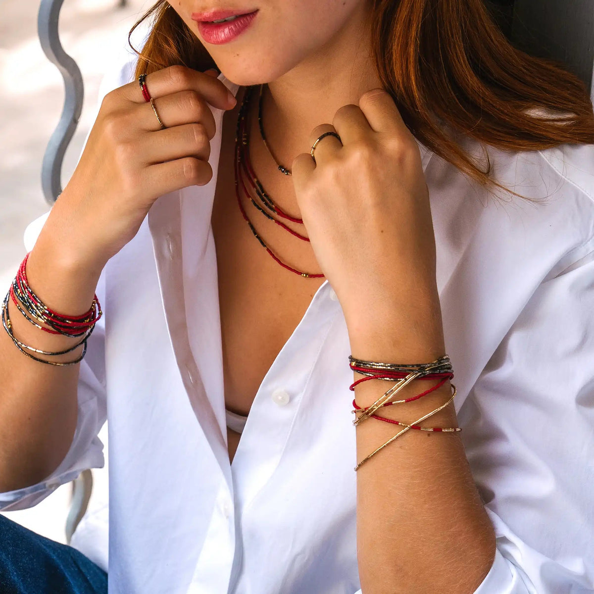 collier / bracelet EMMA 5 - Rouge & Gold - Têtes Blondes
