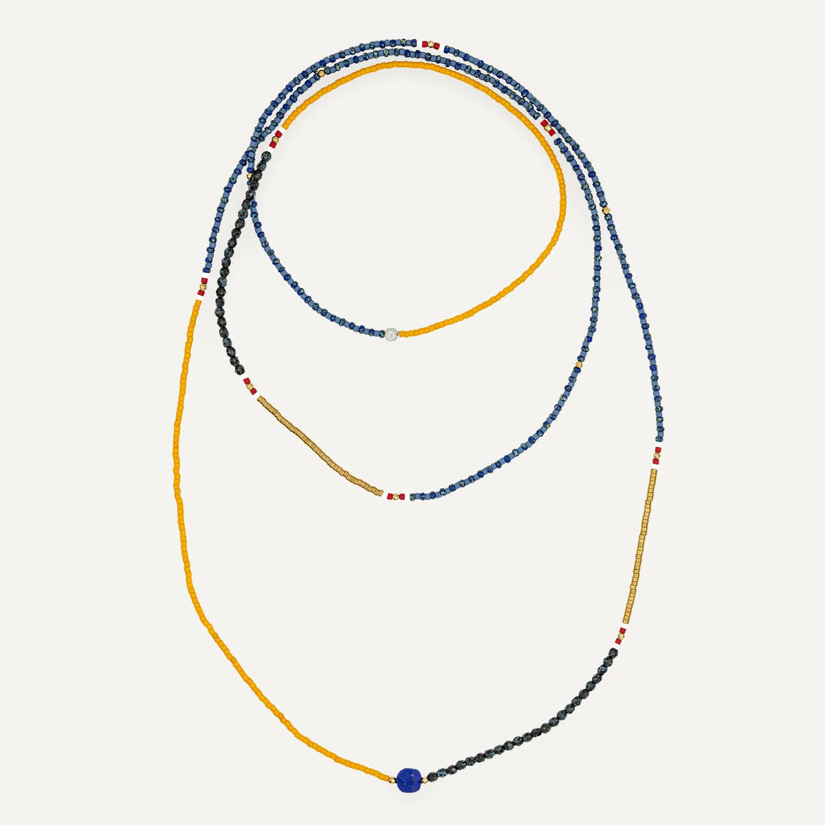 collier / bracelet FUSION - Bleu & Moutarde - Têtes Blondes