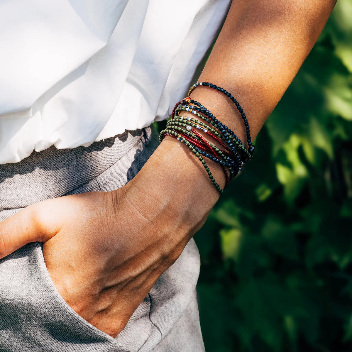 collier / bracelet FUSION - Vert & Bordeaux - Têtes Blondes