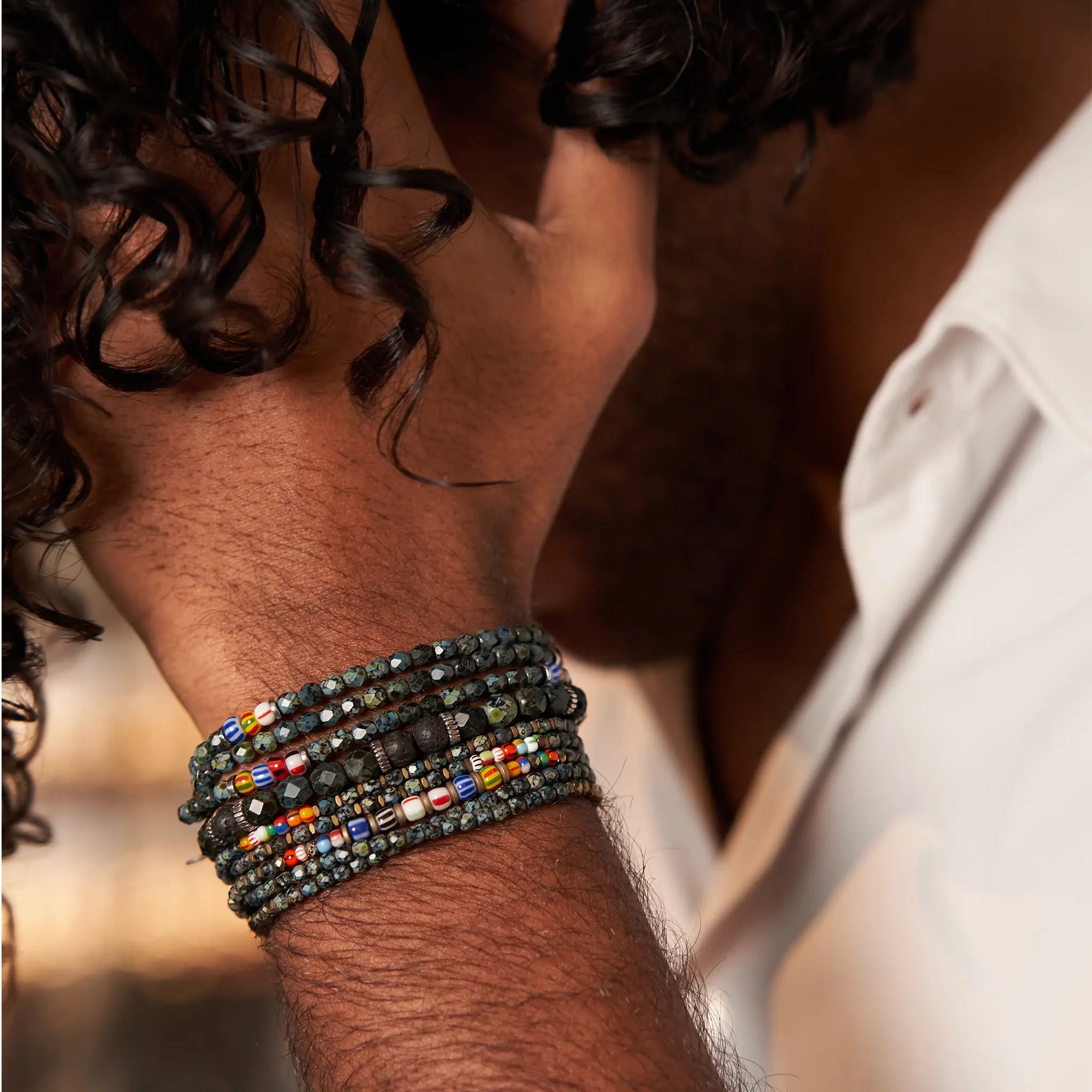 collier / bracelet GENTLEMAN 5 - Noir Rock Rocaille - Têtes Blondes