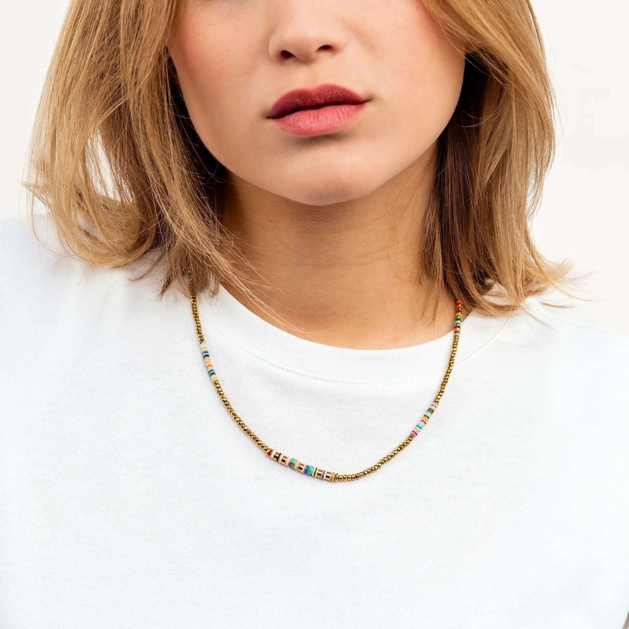 collier / bracelet HAPPY 3 - Gold & Multicolore - Têtes Blondes