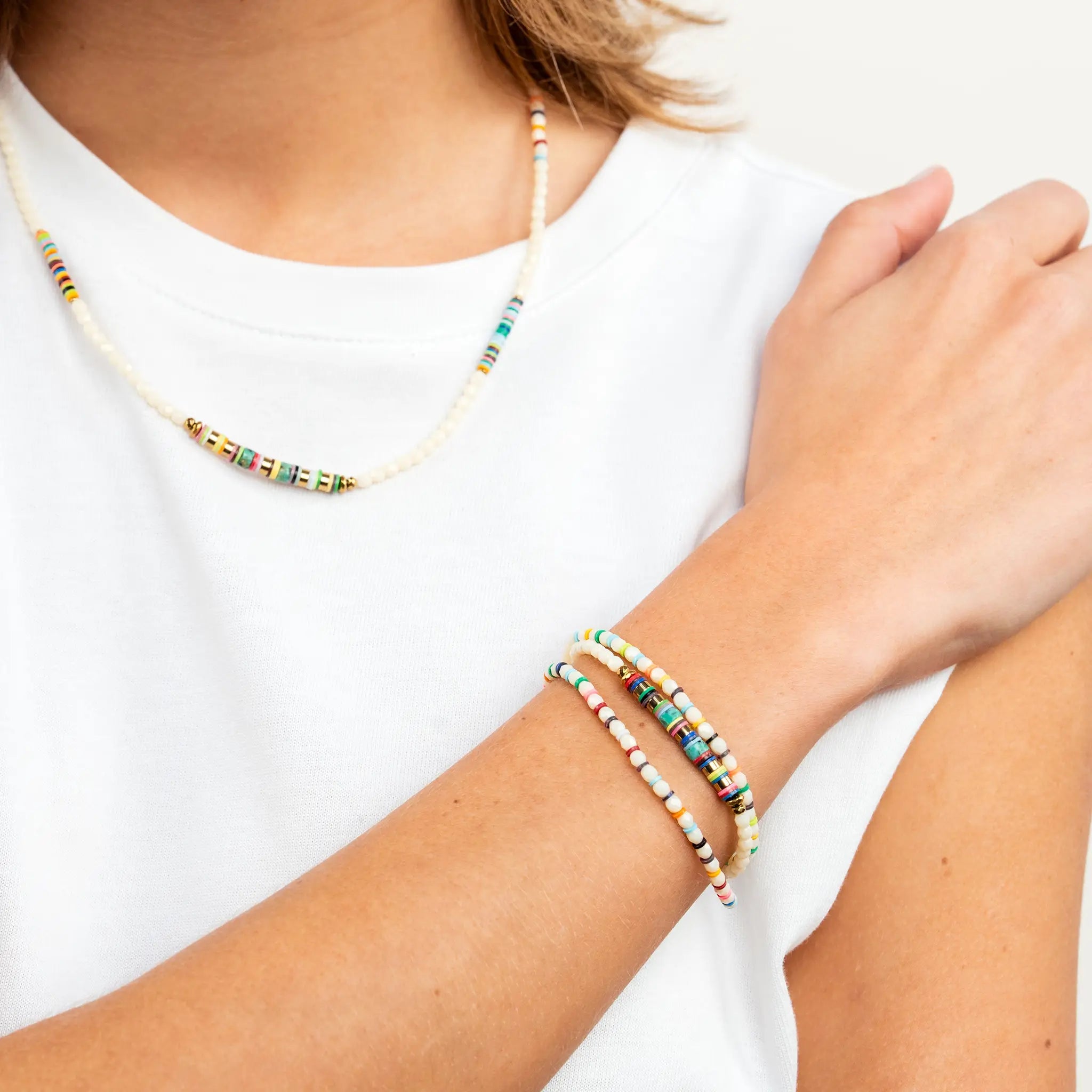 collier / bracelet HAPPY 3 - Vanille & Multicolore - Têtes Blondes