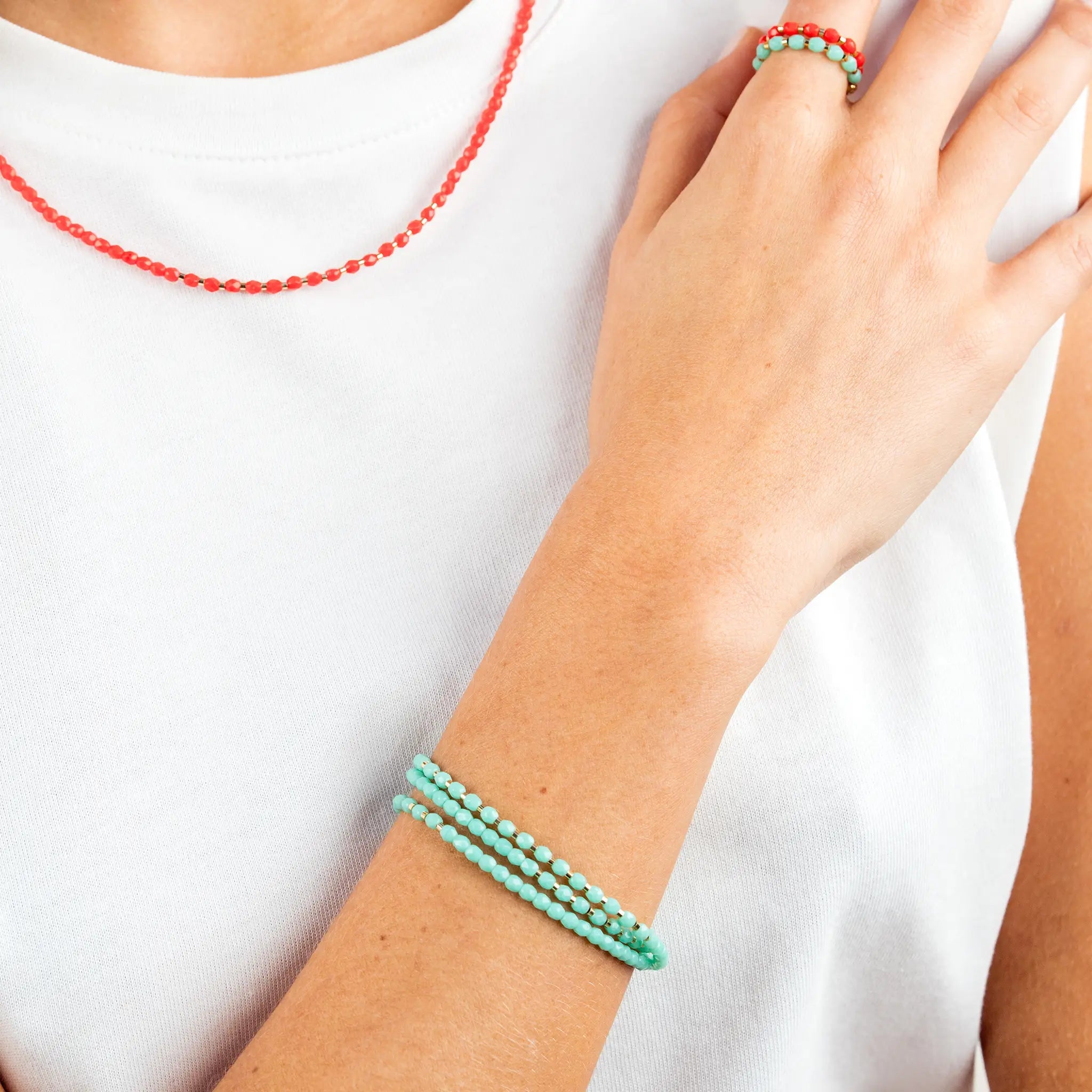 collier / bracelet LULLI - 3 tours Turquoise - Têtes Blondes