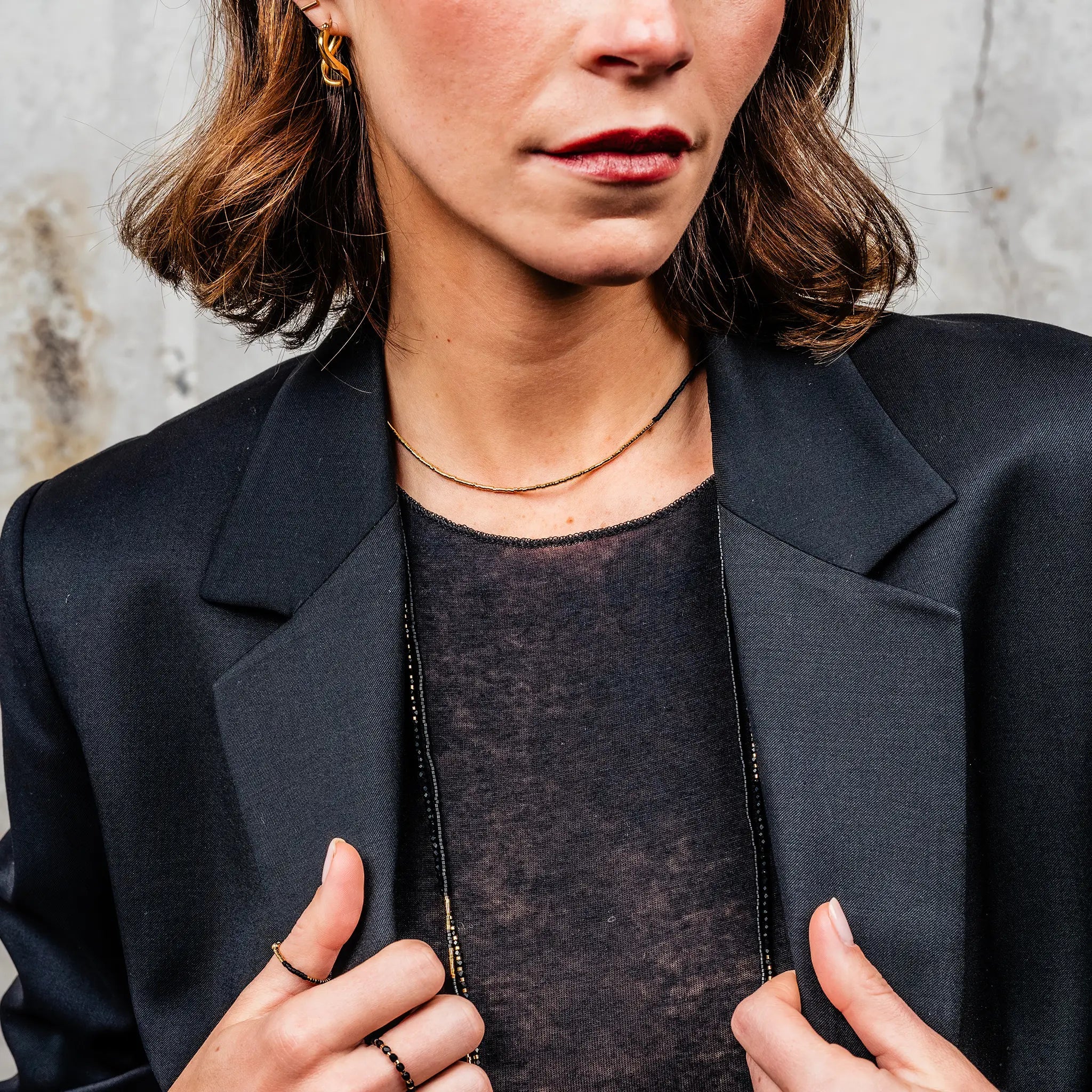 collier / bracelet LULLI - New Alicia Noir Mat - Têtes Blondes