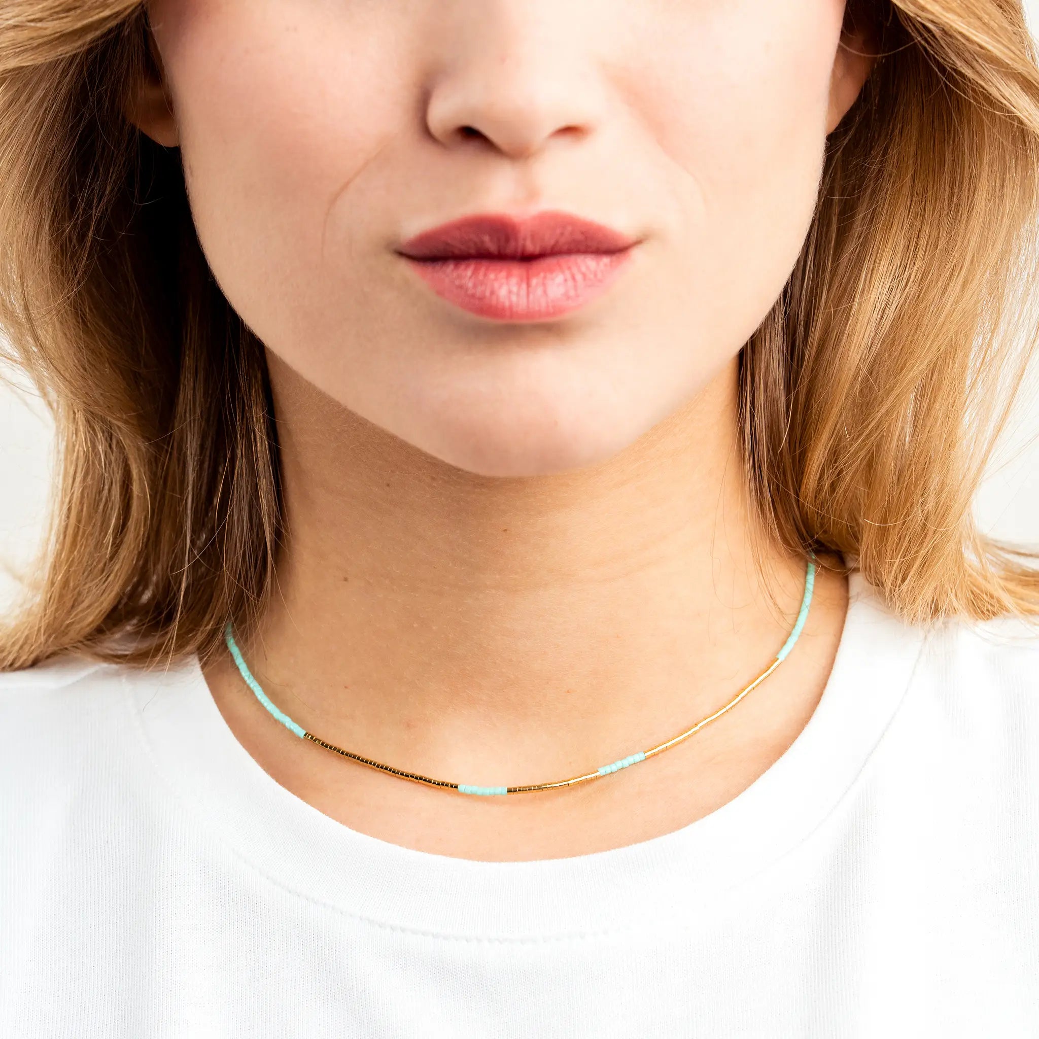 collier / bracelet LULLI - Ras de cou Turquoise - Têtes Blondes