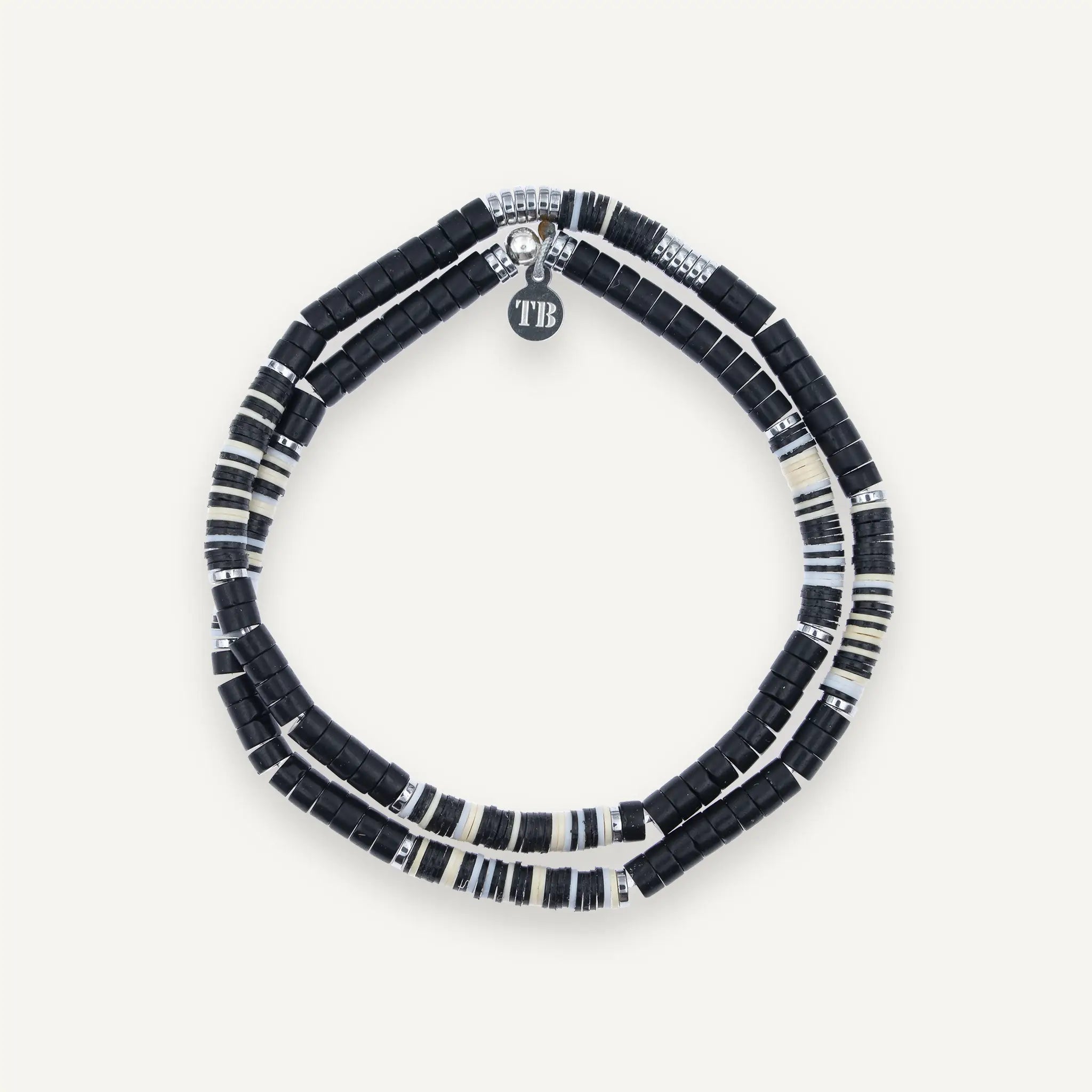 collier / bracelet Sacha 2 tours - Agate noire mate - Têtes Blondes