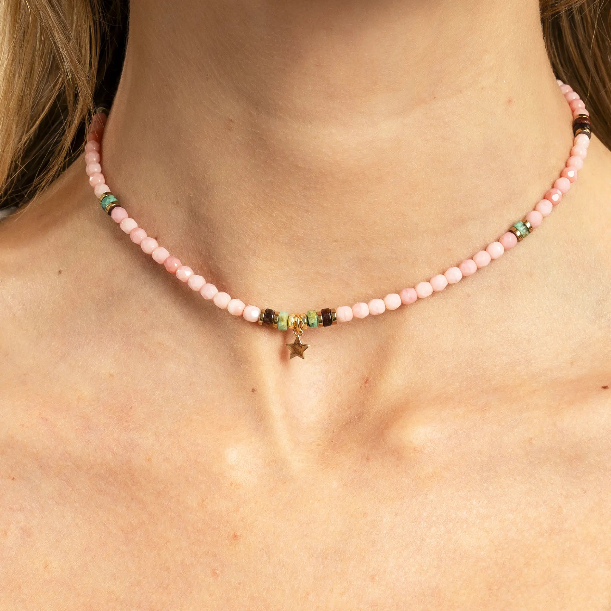 collier / bracelet Star Gold Rose - Jade Émeraude - Têtes Blondes
