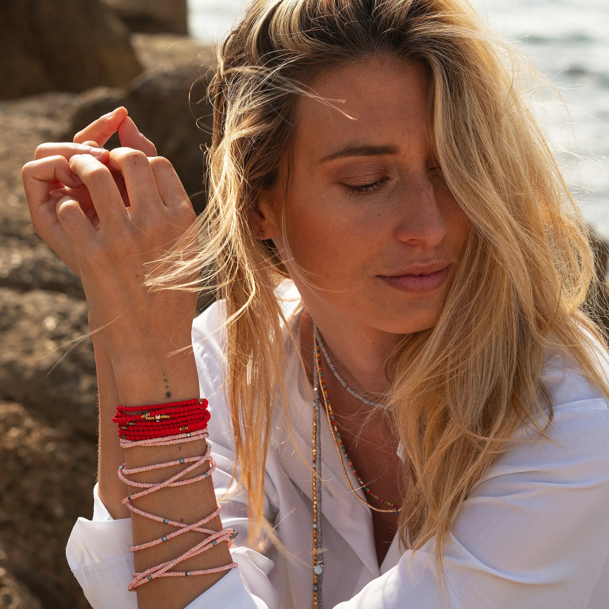 collier / bracelet STRAWBERRY 5 - Rouge & Blanc - Têtes Blondes