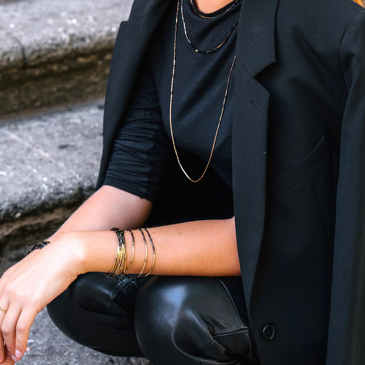 collier / bracelet THEA 6 - Noir & Gold - Têtes Blondes