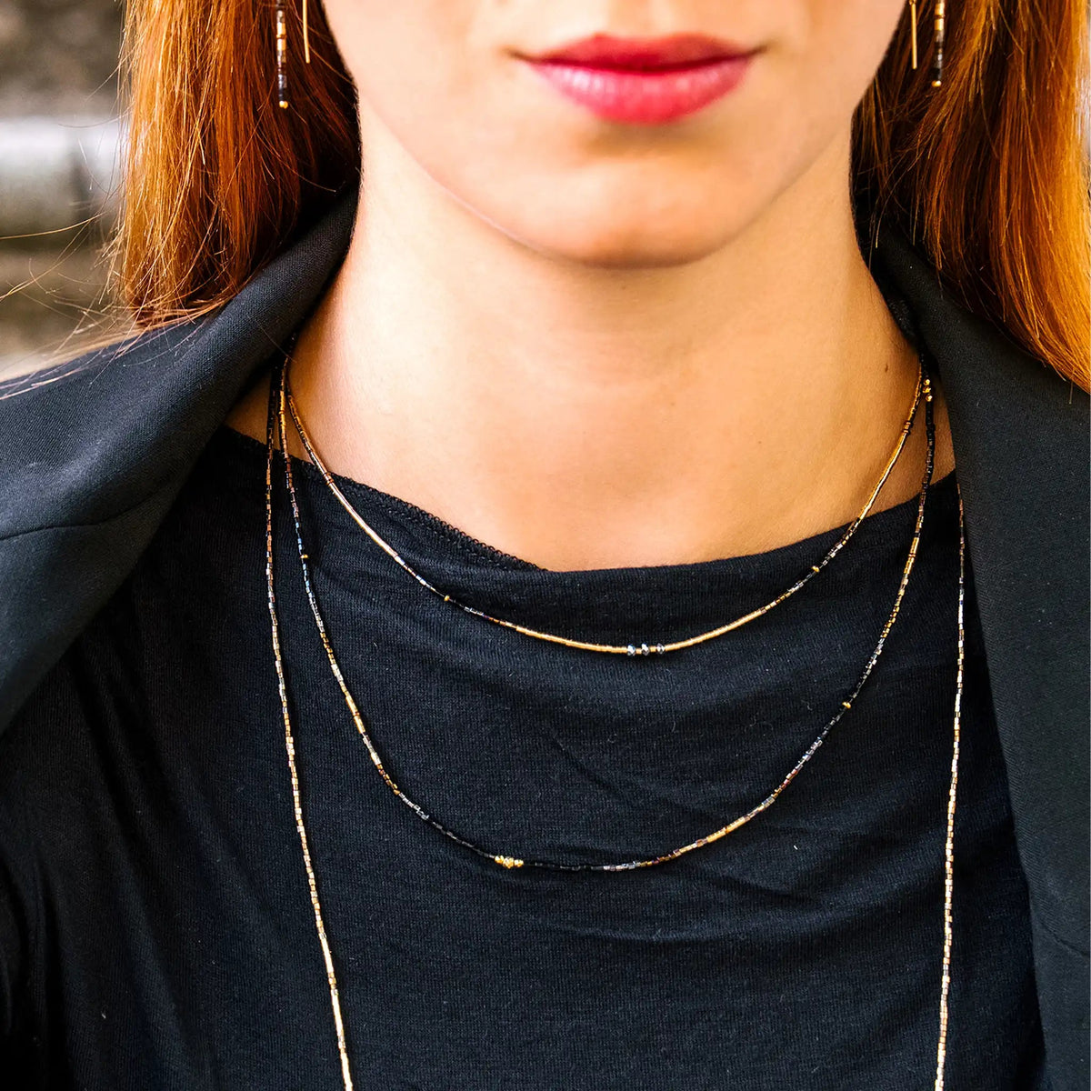 collier / bracelet THEA - Noir & Gold - Têtes Blondes