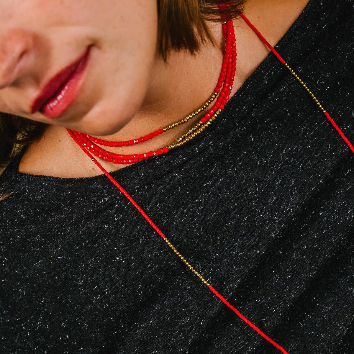 collier / bracelet TONY 6 - Rouge - Têtes Blondes