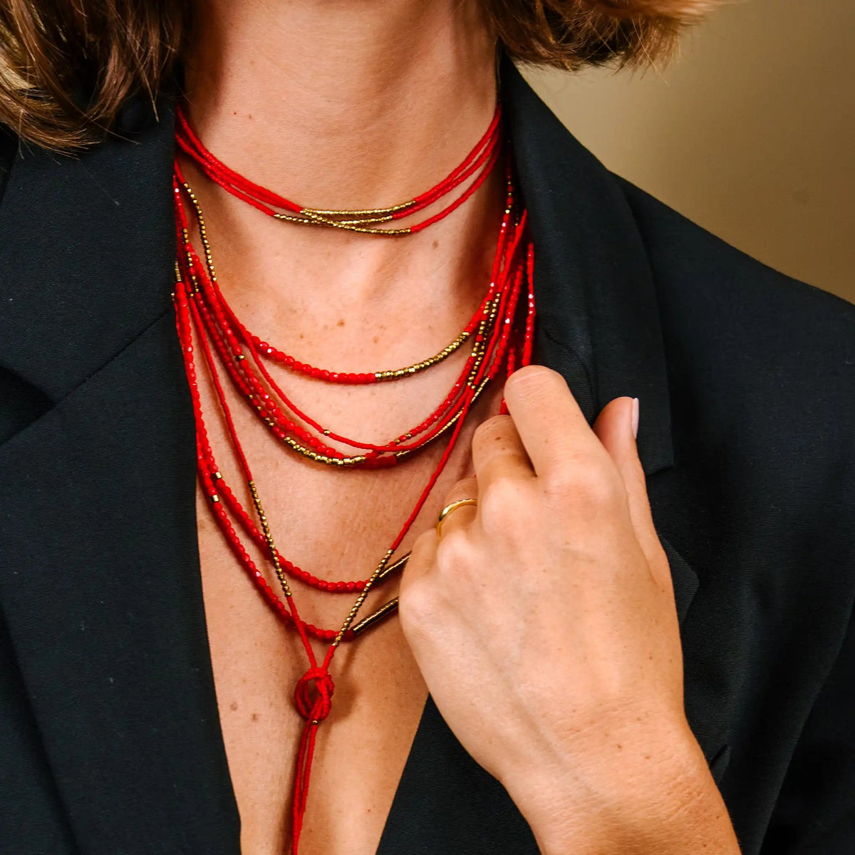 collier / bracelet TONY SLIM 3 - Rouge - Têtes Blondes